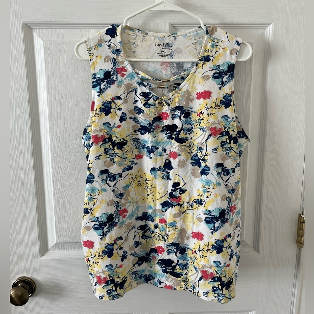 Coral Bay Floral Tank Top - Blue, Yellow, Red